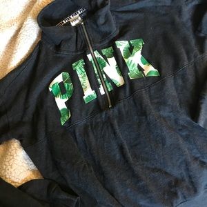 PINK palm leaf pink quarter zip sweater